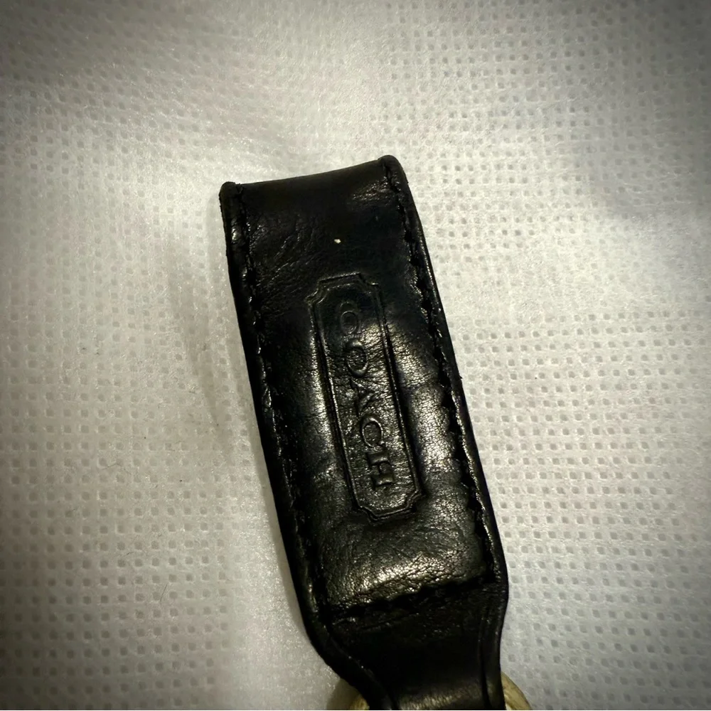 Coach Vintage Black Leather Trigger Brass Snap Keychain
